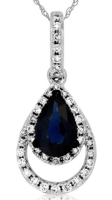 .63CT DIAMOND & AAA SAPPHIRE 14KT WHITE GOLD PEAR SHAPE & ROUND FLOATING PENDANT