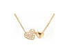ESTATE .13CT DIAMOND 14KT YELLOW GOLD 3D PAVE DOUBLE HEART LOVE NECKLACE