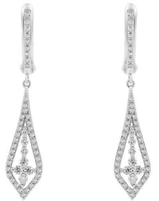 ESTATE .61CT DIAMOND 14KT WHITE GOLD FLOWER TEAR DROP LEVERBACK HANGING EARRINGS
