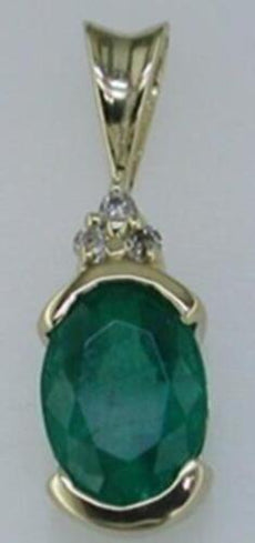 1.45CT DIAMOND & AAA EMERALD 14KT YELLOW GOLD 3D OVAL & ROUND SEMI BEZEL PENDANT