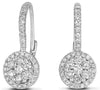 .64CT DIAMOND 14KT WHITE GOLD 3D FLOWER CLUSTER HALO LEVERBACK HANGING EARRINGS