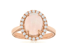 1.95CT DIAMOND & AAA CABOCHON OPAL 14KT ROSE GOLD 3D OVAL & ROUND HALO FUN RING