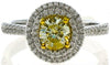.99CT WHITE & FANCY YELLOW DIAMOND 18KT 2 TONE GOLD DOUBLE HALO ENGAGEMENT RING