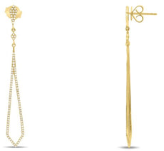 .44CT DIAMOND 14K YELLOW GOLD 3D ELONGATED TEAR DROP FLORAL FUN HANGING EARRINGS