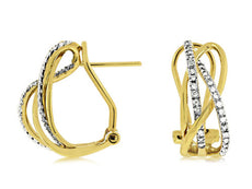 .35CT DIAMOND 14KT YELLOW GOLD DOUBLE LEAF CRISS CROSS CLIP ON HANGING EARRINGS