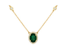 1.37CT DIAMOND & AAA EMERALD 14KT YELLOW GOLD 3D OVAL HALO BY THE YARD NECKLACE