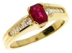1.07CT DIAMOND & AAA RUBY 14KT YELLOW GOLD EMERALD CUT FRIENDSHIP PROMISE RING