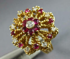 ANTIQUE LARGE .22CT DIAMOND & AAA RUBY 14K YELLOW GOLD FLOWER FILIGREE FUN RING