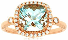 2.08CT DIAMOND & AAA AQUAMARINE 14KT ROSE GOLD 3D CUSHION & ROUND HALO FUN RING