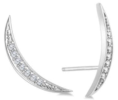 ESTATE .12CT DIAMOND 14KT WHITE GOLD CLASSIC ELONGATED MOON EAR CLIMBER EARRINGS
