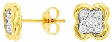 ESTATE .37CT DIAMOND 14KT YELLOW GOLD CLUSTER BEZEL FLOWER SQUARE STUD EARRINGS