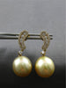 ESTATE LARGE .6CT DIAMOND & AAA GOLDEN SOUTH SEA PEARL 18K YELLOW GOLD CHANNEL EARRINGS