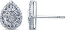 .35CT DIAMOND 14K WHITE GOLD 3D CLASSIC ROUND & BAGUETTE TEAR DROP STUD EARRINGS