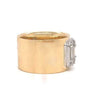 LARGE .78CT DIAMOND 18KT 2 TONE GOLD 3D ROUND & BAGUETTE MATTE & SHINY FUN RING