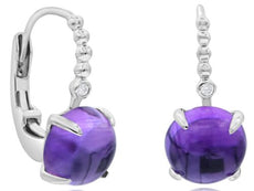 5.95CT DIAMOND & AAA AMETHYST 14KT WHITE GOLD CLASSIC LEVERBACK HANGING EARRINGS