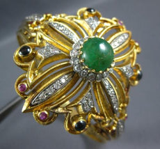 ANTIQUE 7.24CT DIAMOND & AAA EMERALD RUBY & ONYX 18K 2 TONE GOLD BANGLE BRACELET
