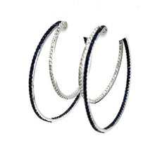 LARGE 2.55CT DIAMOND & AAA SAPPHIRE 18KT WHITE GOLD DOUBLE HOOP HANGING EARRINGS