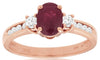 Estate 1.30Ct Diamond & AAA Ruby 14Kt Rose Gold 3D Oval & Round 3 Stone Engagement Ring