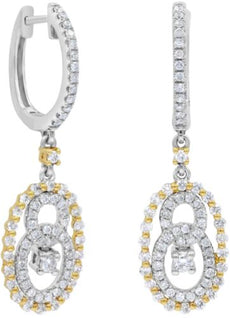.90CT DIAMOND 18K WHITE & ROSE GOLD 3D ROUND OVAL SOLITAIRE FUN HANGING EARRINGS