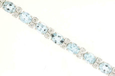 8.13CT DIAMOND & AAA AQUAMARINE 14KT WHITE GOLD 3D OVAL & ROUND TENNIS BRACELET