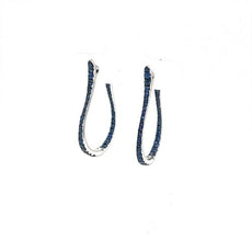 ESTATE 1.27CT AAA SAPPHIRE 18KT WHITE GOLD INSIDE OUT OVAL HOOP HANGING EARRINGS