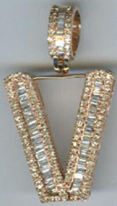 .63CT DIAMOND 14KT ROSE GOLD 3D ROUND & BAGUETTE V INITIAL FUN FLOATING PENDANT