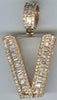 .63CT DIAMOND 14KT ROSE GOLD 3D ROUND & BAGUETTE V INITIAL FUN FLOATING PENDANT