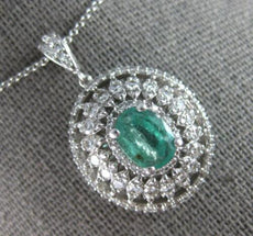 ANTIQUE LARGE 2.10CT DIAMOND & EMERALD 14KT WHITE GOLD 3D OVAL & ROUND PENDANT