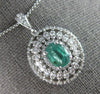 ANTIQUE LARGE 2.10CT DIAMOND & EMERALD 14KT WHITE GOLD 3D OVAL & ROUND PENDANT