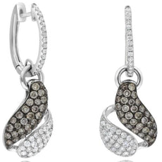 2.08CT WHITE & CHOCOLATE FANCY DIAMOND 14K WHITE GOLD CRISS CROSS SNAKE EARRINGS