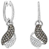 2.08CT WHITE & CHOCOLATE FANCY DIAMOND 14K WHITE GOLD CRISS CROSS SNAKE EARRINGS