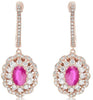 2.31CT DIAMOND & AAA RUBY 14KT ROSE GOLD 3D OVAL & ROUND FLOWER HANGING EARRINGS
