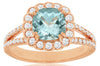 ESTATE LARGE 2.1CT DIAMOND & AAA AQUAMARINE 14K ROSE GOLD FLOWER ENGAGEMENT RING