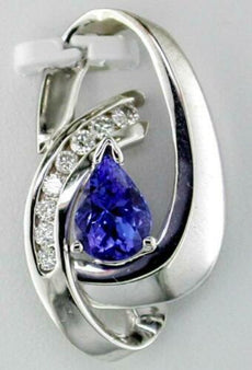 1.40CT DIAMOND & AAA TANZANITE 14KT WHITE GOLD ROUND & PEAR SHAPE SLIDE PENDANT