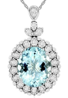 4.30CT DIAMOND & AAA AQUAMARINE 14KT WHITE GOLD 3D OVAL & ROUND FLOATING PENDANT
