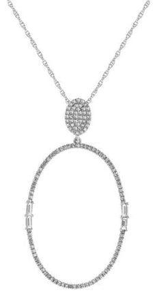 .38CT DIAMOND 14K WHITE GOLD 3D ROUND & BAGUETTE OPEN OVAL PAVE FLOATING PENDANT
