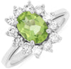 ESTATE 2CT DIAMOND & AAA PERIDOT 14K WHITE GOLD 3D OVAL & ROUND FLOWER LOVE RING