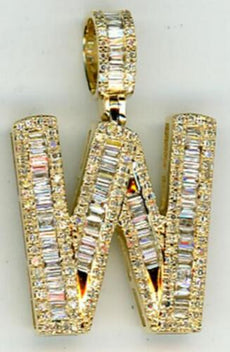 .88CT DIAMOND 14K YELLOW GOLD 3D ROUND & BAGUETTE W INITIAL FUN FLOATING PENDANT