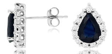3.5CT DIAMOND & AAA SAPPHIRE 14KT WHITE GOLD 3D PEAR SHAPE & ROUND STUD EARRINGS