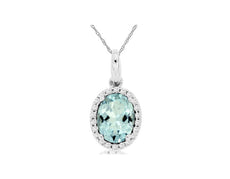 1.24CT DIAMOND & AAA AQUAMARINE 14KT WHITE GOLD 3D OVAL & ROUND FLOATING PENDANT