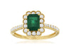1.48CT DIAMOND & AAA EMERALD 14KT YELLOW GOLD ROUND & BAGUETTE FLOWER FUN RING