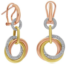 .60CT DIAMOND 18K TRI COLOR GOLD 3D CIRCULAR TRINITY LOVE KNOT CLIP ON EARRINGS