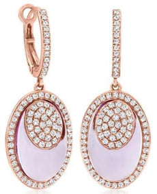9.0CT DIAMOND & AAA PINK AMETHYST 14KT ROSE GOLD 3D DOUBLE OVAL HANGING EARRINGS