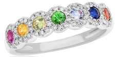 .81CT DIAMOND & AAA MULTI COLOR SAPPHIRE 14K WHITE GOLD 3D MULTI FLOWER FUN RING