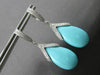 LARGE 17.31CT DIAMOND & AAA TURQUOISE 14KT WHITE GOLD TEAR DROP HANGING EARRINGS