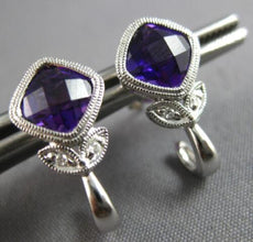1.63CT DIAMOND & AAA AMETHYST 14KT WHITE GOLD CUSHION & ROUND HANGING EARRINGS