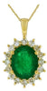3.05CT DIAMOND & AAA EMERALD 14K YELLOW GOLD CLASSIC OVAL & ROUND FLOWER PENDANT