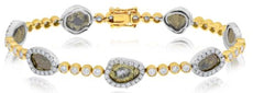 6.19CT WHITE & MULTI COLOR ICE DIAMOND 18KT WHITE & ROSE GOLD 3D TENNIS BRACELET