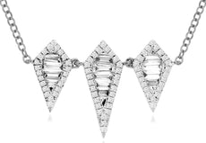 .62CT DIAMOND 14KT WHITE GOLD ROUND & BAGUETTE PAST PRESENT FUTURE LOVE NECKLACE