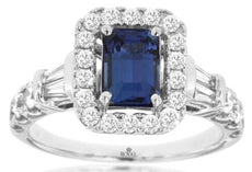 2.04CT DIAMOND & AAA TANZANITE 14KT WHITE GOLD 3D CLASSIC HALO ENGAGEMENT RING